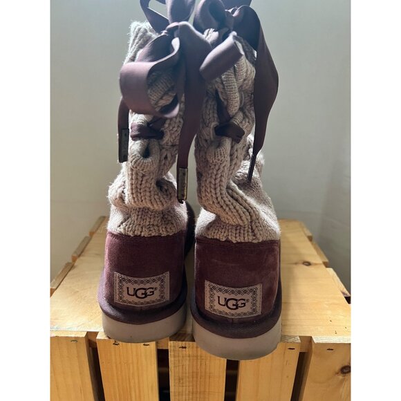 UGG Size 6 Cordovan Kiandra Chunky Cotton Knit Brushed Suede Lace Up Ankle Boots - Picture 10 of 16
